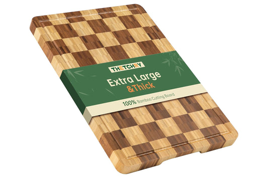Bamboo Cutting Boards for Kitchen, End Grain Wood Cutting Board with Juice Grooves & Handles, Charcuterie Checkered Chopping Board Thick Butcher Block Serving Tray with Gift Box, 16.4"×11.5"× 1"