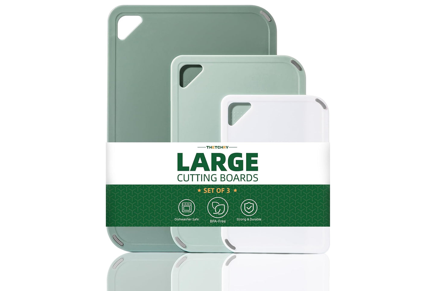 Plastic Cutting Board Set, Cutting Boards for Kitchen BPA Free, Large-Small Chopping Boards Set of 3 Non-Slip for Cooking Camping Dishwasher Safe, Reversible, with Grip Handle, 15"×10"×0.6"