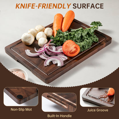 THETCHRY Walnut Wood Cutting Board Set, End Grain Cutting Boards for Kitchen with Handle, Non Toxic Wooden Charcuterie Boards Double Sided, Butcher Block for Meal Prep & Serving with Gift Box