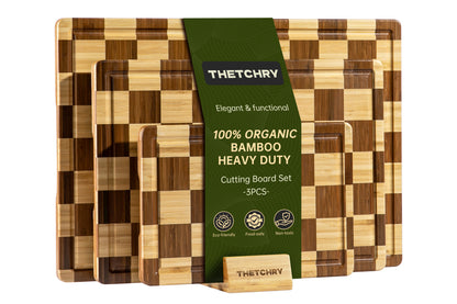 3 Pack Checkered Bamboo Cutting Board Set, Decorative End Grain Thick Wood Cutting Board, Crack-Resistant, Heavy Duty Non-slip Chopping Boards, Aesthetic Serving Trays for Home Decor, Gift