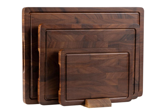 THETCHRY Walnut Wood Cutting Board Set, End Grain Cutting Boards for Kitchen with Handle, Non Toxic Wooden Charcuterie Boards Double Sided, Butcher Block for Meal Prep & Serving with Gift Box