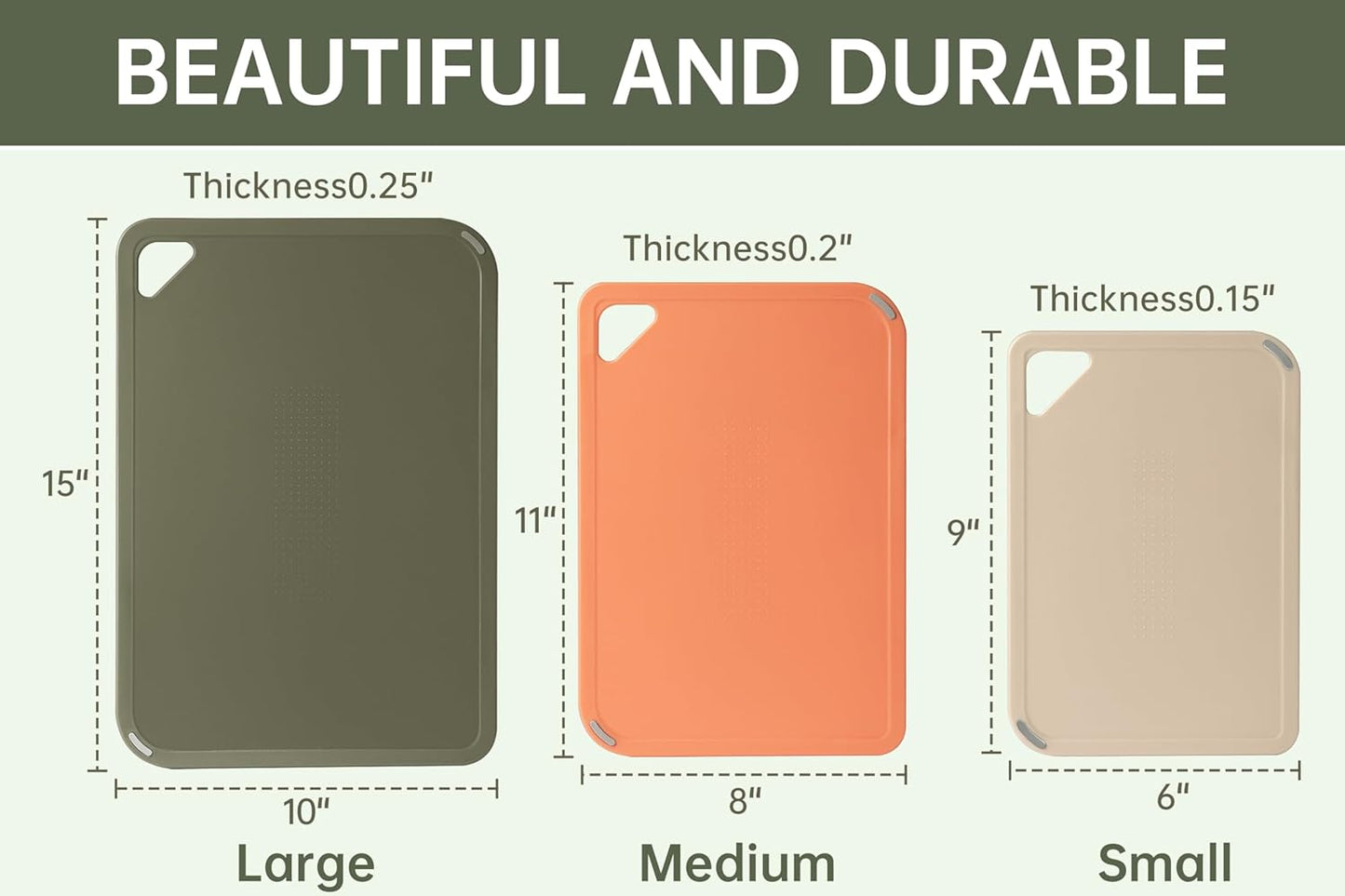 Plastic Cutting Board Set, Cutting Boards for Kitchen BPA Free, Large-Small Chopping Boards Set of 3 Non-Slip for Cooking Camping Dishwasher Safe, Reversible, with Grip Handle, 15"×10"×0.6"