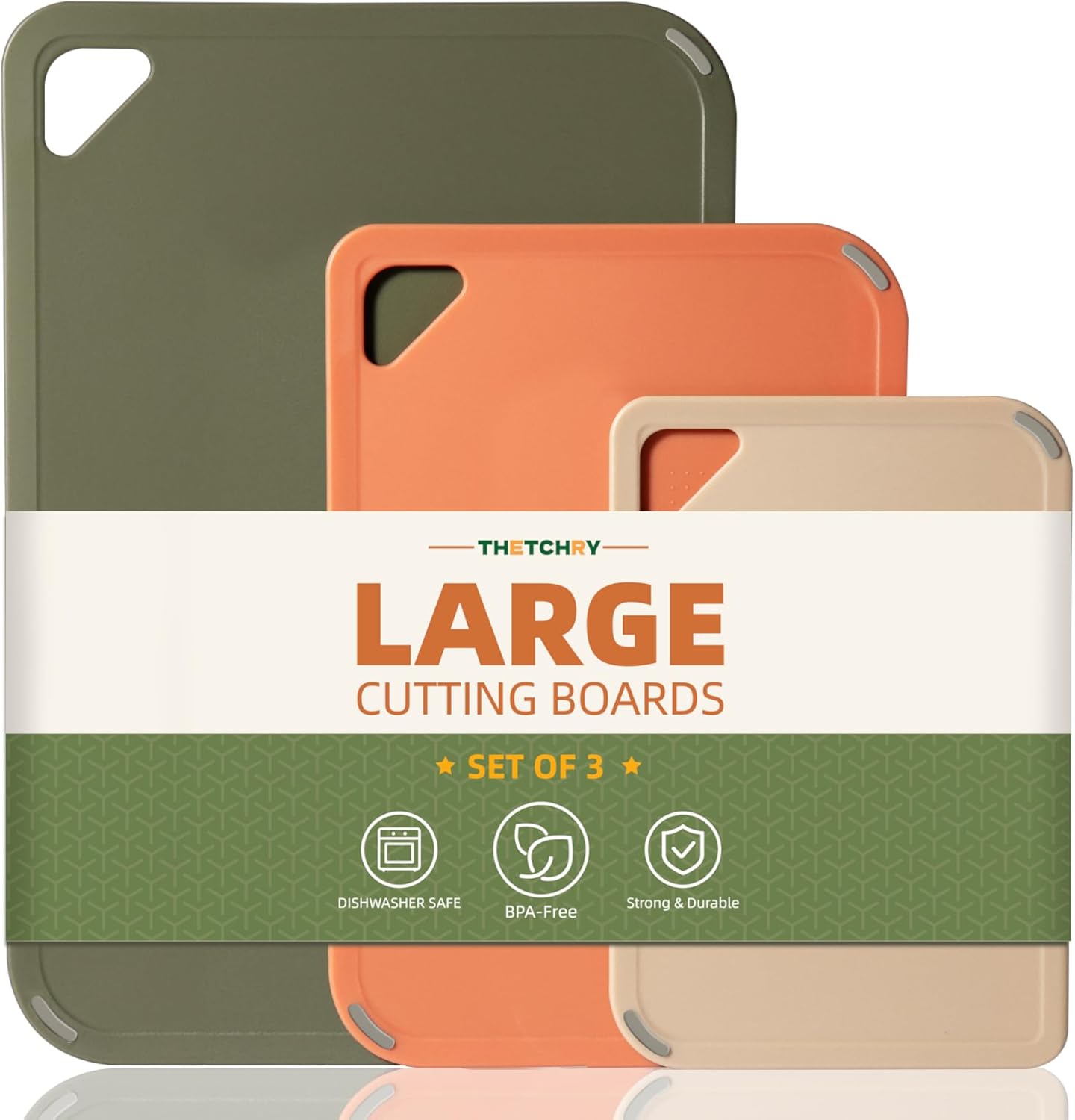 Plastic Cutting Board Set, Cutting Boards for Kitchen BPA Free, Large-Small Chopping Boards Set of 3 Non-Slip for Cooking Camping Dishwasher Safe, Reversible, with Grip Handle, 15"×10"×0.6"