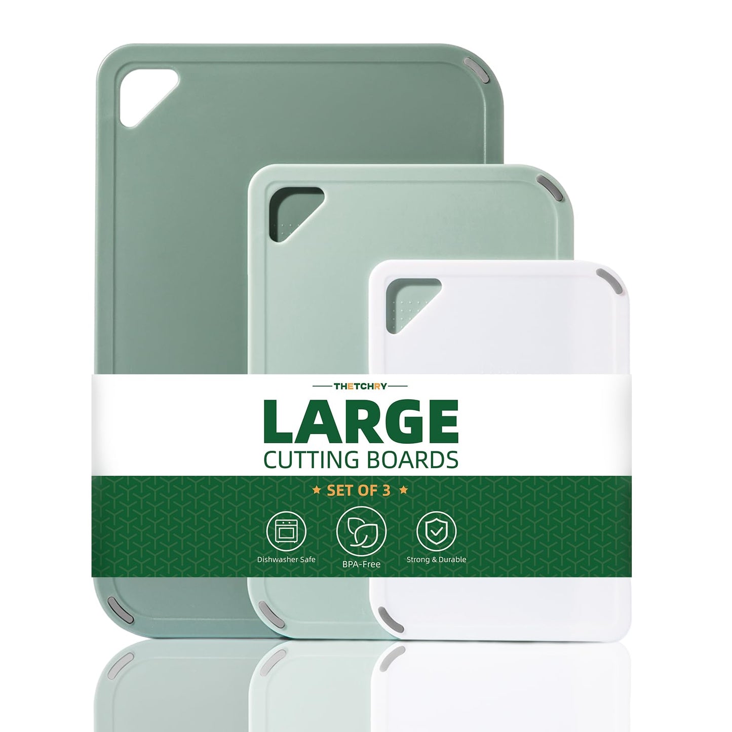 Plastic Cutting Board Set, Cutting Boards for Kitchen BPA Free, Large-Small Chopping Boards Set of 3 Non-Slip for Cooking Camping Dishwasher Safe, Reversible, with Grip Handle, 15"×10"×0.6"
