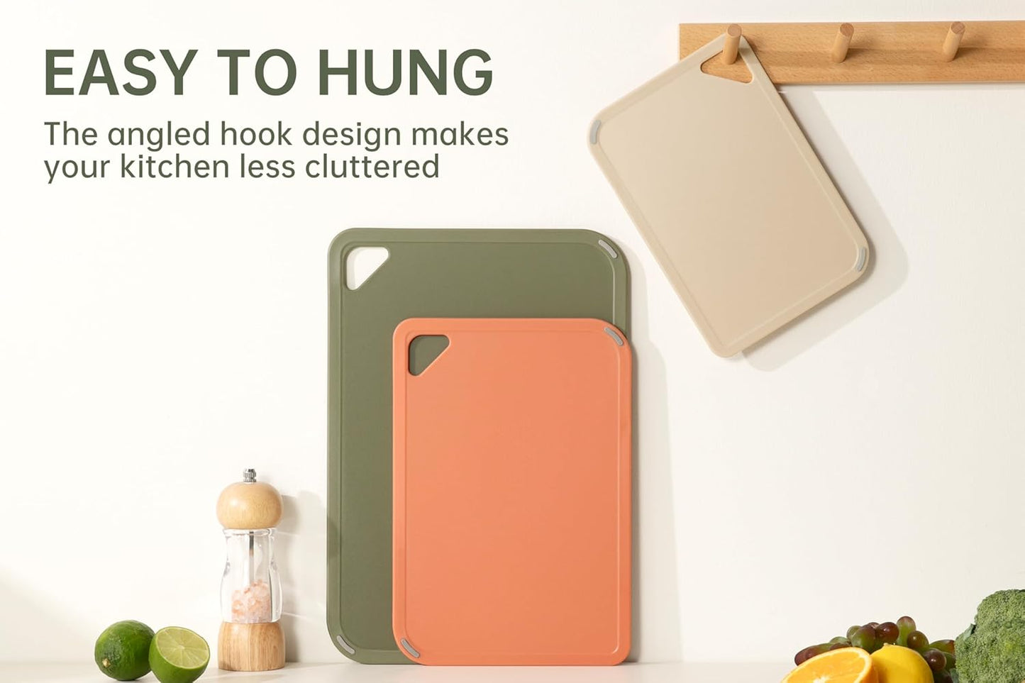 Plastic Cutting Board Set, Cutting Boards for Kitchen BPA Free, Large-Small Chopping Boards Set of 3 Non-Slip for Cooking Camping Dishwasher Safe, Reversible, with Grip Handle, 15"×10"×0.6"