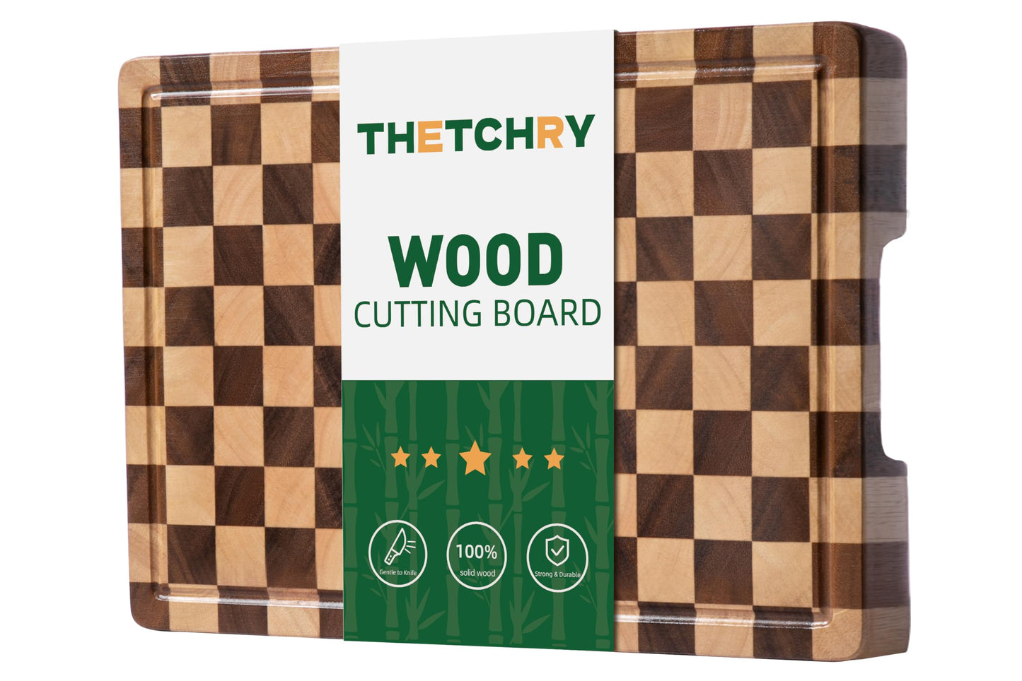 Cutting Boards for Kitchen, Extra Large Chopping Board for Stovetop, Checkered Acacia Wood Cutting Board with Juice Grooves, Butcher Block with Gift Box, 20" x 15" x 1"