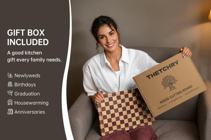 Cutting Boards for Kitchen, Extra Large Chopping Board for Stovetop, Checkered Acacia Wood Cutting Board with Juice Grooves, Butcher Block with Gift Box, 20" x 15" x 1"