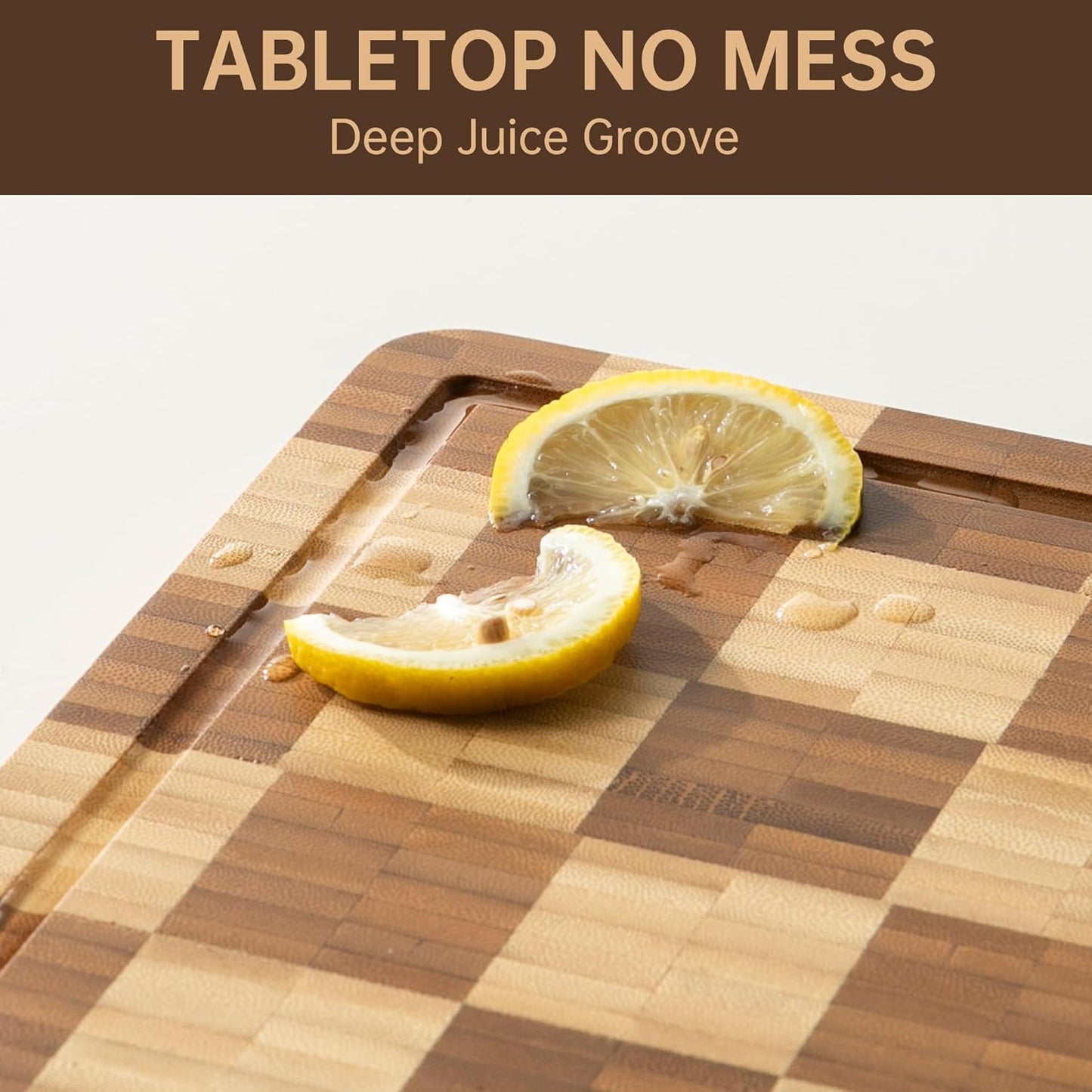 Bamboo Cutting Boards for Kitchen, End Grain Wood Cutting Board with Juice Grooves & Handles, Charcuterie Checkered Chopping Board Thick Butcher Block Serving Tray with Gift Box, 16.4"×11.5"× 1"
