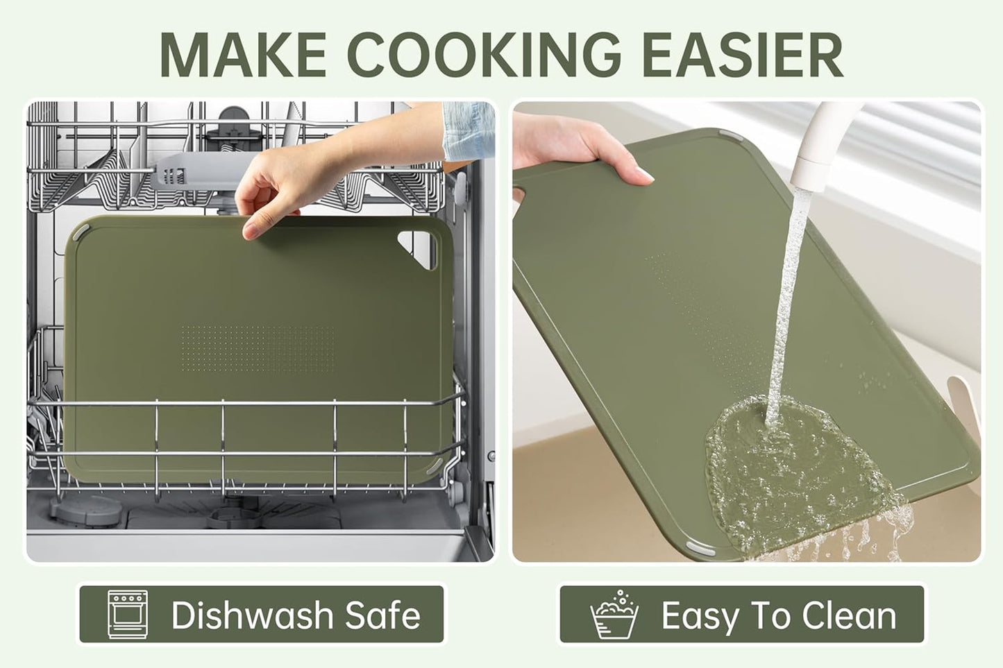 Plastic Cutting Board Set, Cutting Boards for Kitchen BPA Free, Large-Small Chopping Boards Set of 3 Non-Slip for Cooking Camping Dishwasher Safe, Reversible, with Grip Handle, 15"×10"×0.6"