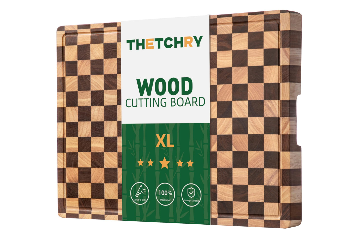 Cutting Boards for Kitchen, Extra Large Chopping Board for Stovetop, Checkered Acacia Wood Cutting Board with Juice Grooves, Butcher Block with Gift Box, 20" x 15" x 1"