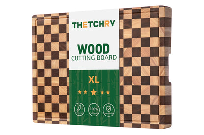 Cutting Boards for Kitchen, Extra Large Chopping Board for Stovetop, Checkered Acacia Wood Cutting Board with Juice Grooves, Butcher Block with Gift Box, 20" x 15" x 1"