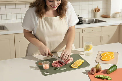 Plastic Cutting Board Set, Cutting Boards for Kitchen BPA Free, Large-Small Chopping Boards Set of 3 Non-Slip for Cooking Camping Dishwasher Safe, Reversible, with Grip Handle, 15"×10"×0.6"