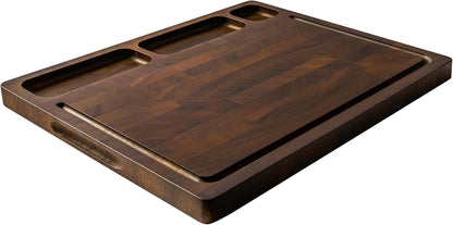 Walnut Cutting Boards For Kitchen, Wooden End Grain Cutting Board with Handle, Dark Walnut Chopping Board Double Sided Charcuterie Boards For Meat, Vegetables, Fruits, Cheese, 17”X13” X1”
