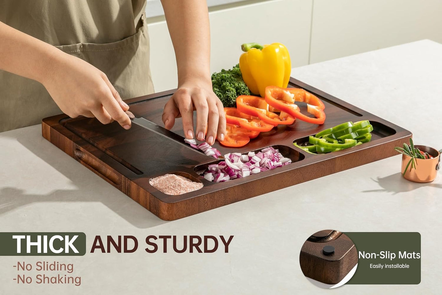 Walnut Cutting Boards For Kitchen, Wooden End Grain Cutting Board with Handle, Dark Walnut Chopping Board Double Sided Charcuterie Boards For Meat, Vegetables, Fruits, Cheese, 17”X13” X1”