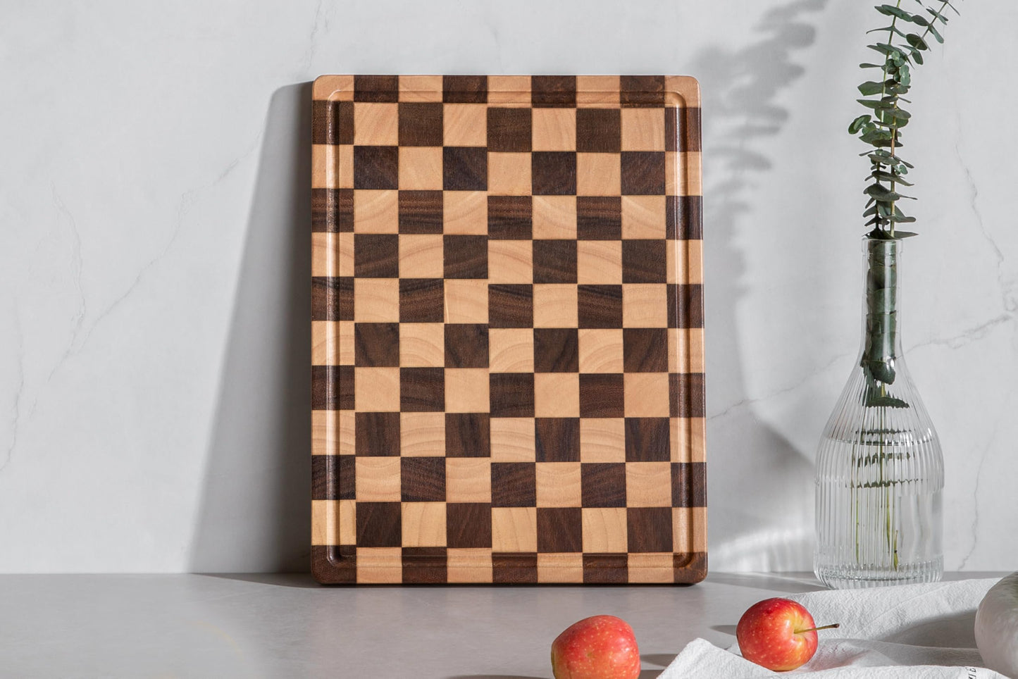 Cutting Boards for Kitchen, Extra Large Chopping Board for Stovetop, Checkered Acacia Wood Cutting Board with Juice Grooves, Butcher Block with Gift Box, 20" x 15" x 1"