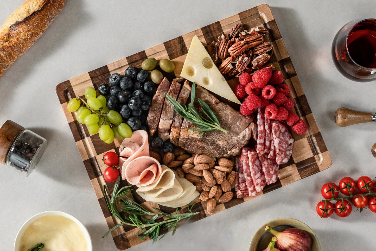 Cutting Boards for Kitchen, Extra Large Chopping Board for Stovetop, Checkered Acacia Wood Cutting Board with Juice Grooves, Butcher Block with Gift Box, 20" x 15" x 1"