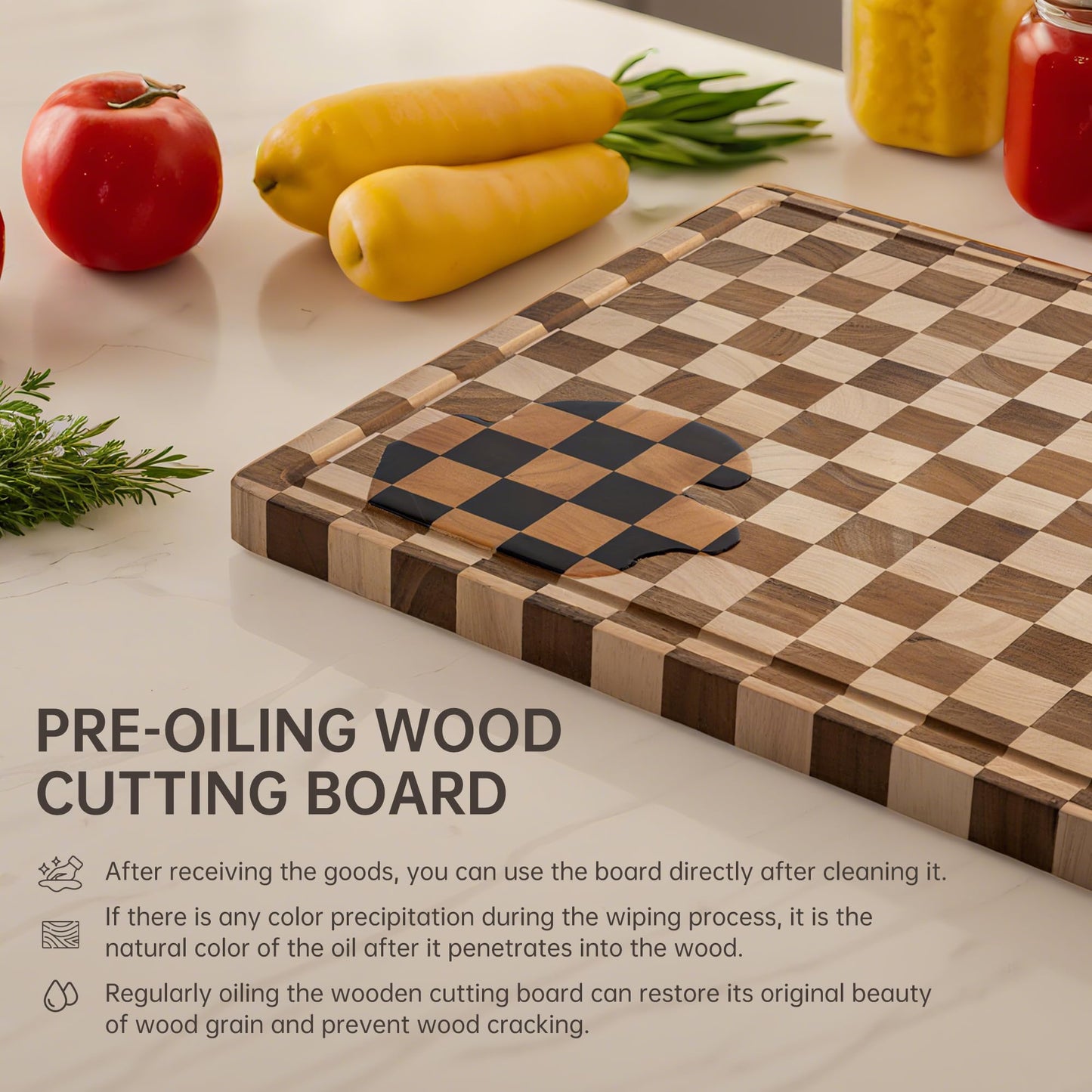 Cutting Boards for Kitchen, Extra Large Chopping Board for Stovetop, Checkered Acacia Wood Cutting Board with Juice Grooves, Butcher Block with Gift Box, 20" x 15" x 1"