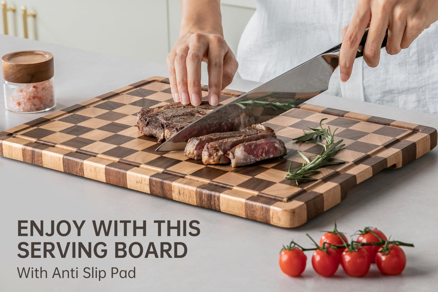 Cutting Boards for Kitchen, Extra Large Chopping Board for Stovetop, Checkered Acacia Wood Cutting Board with Juice Grooves, Butcher Block with Gift Box, 20" x 15" x 1"
