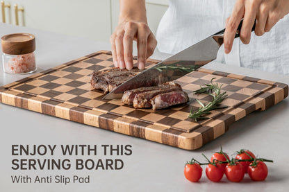 Cutting Boards for Kitchen, Extra Large Chopping Board for Stovetop, Checkered Acacia Wood Cutting Board with Juice Grooves, Butcher Block with Gift Box, 20" x 15" x 1"