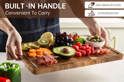 THETCHRY Walnut Wood Cutting Board for Kitchen, End Grain Chopping Board with Juice Groove, Heavy Duty Checkered Board for Cheese and Vegetables, Non-slip Feet 16.5" x 11.6" x 0.8"