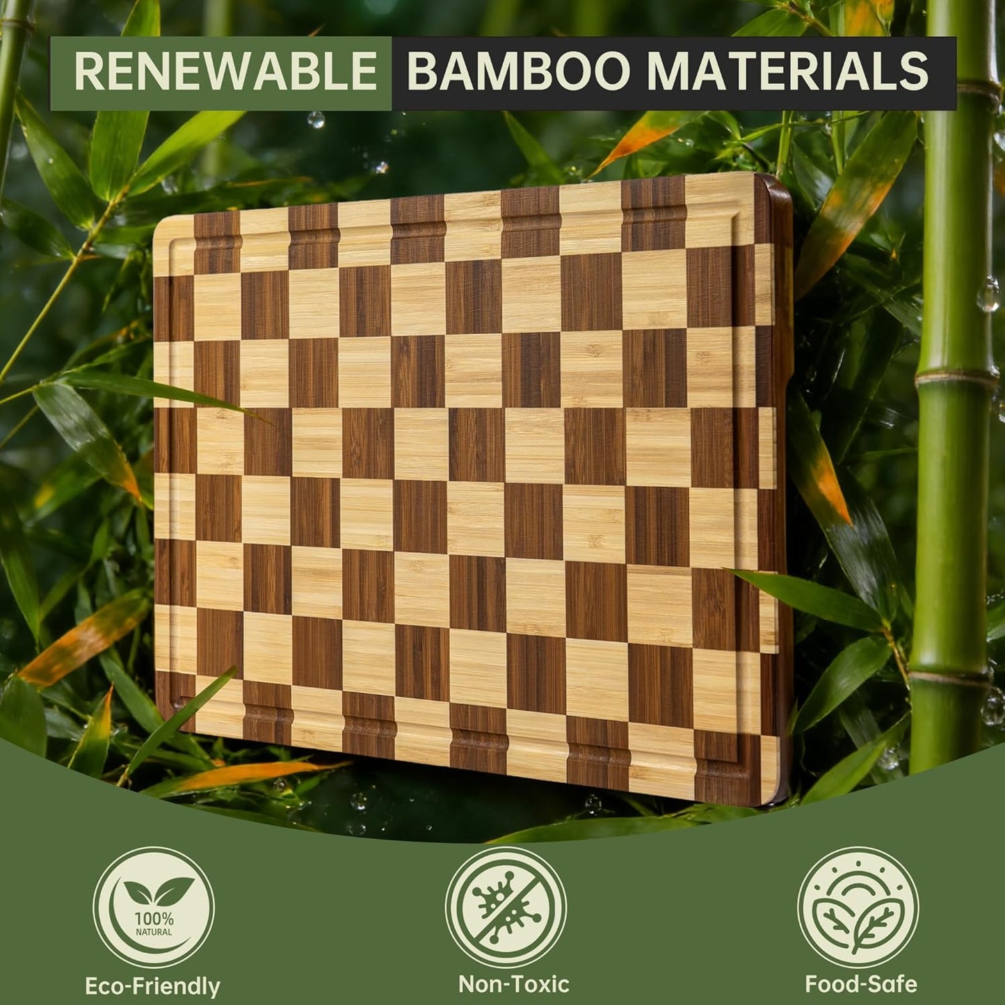 THETCHRY Thick Dishwasher Safe Bamboo Cutting Board, Checkered Wood Cutting Board for Kitchen with Non-slip, Long-Lasting and Crack-Resistant, End Grain Serving Tray with Gift Box, 16.5“x11.6”x1"