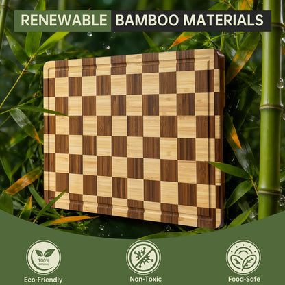THETCHRY Thick Dishwasher Safe Bamboo Cutting Board, Checkered Wood Cutting Board for Kitchen with Non-slip, Long-Lasting and Crack-Resistant, End Grain Serving Tray with Gift Box, 16.5“x11.6”x1"