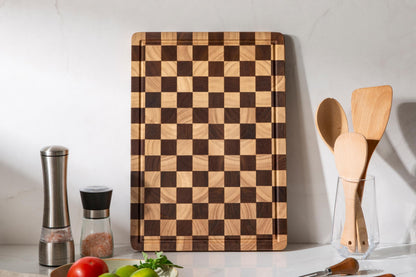Cutting Boards for Kitchen, Extra Large Chopping Board for Stovetop, Checkered Acacia Wood Cutting Board with Juice Grooves, Butcher Block with Gift Box, 20" x 15" x 1"
