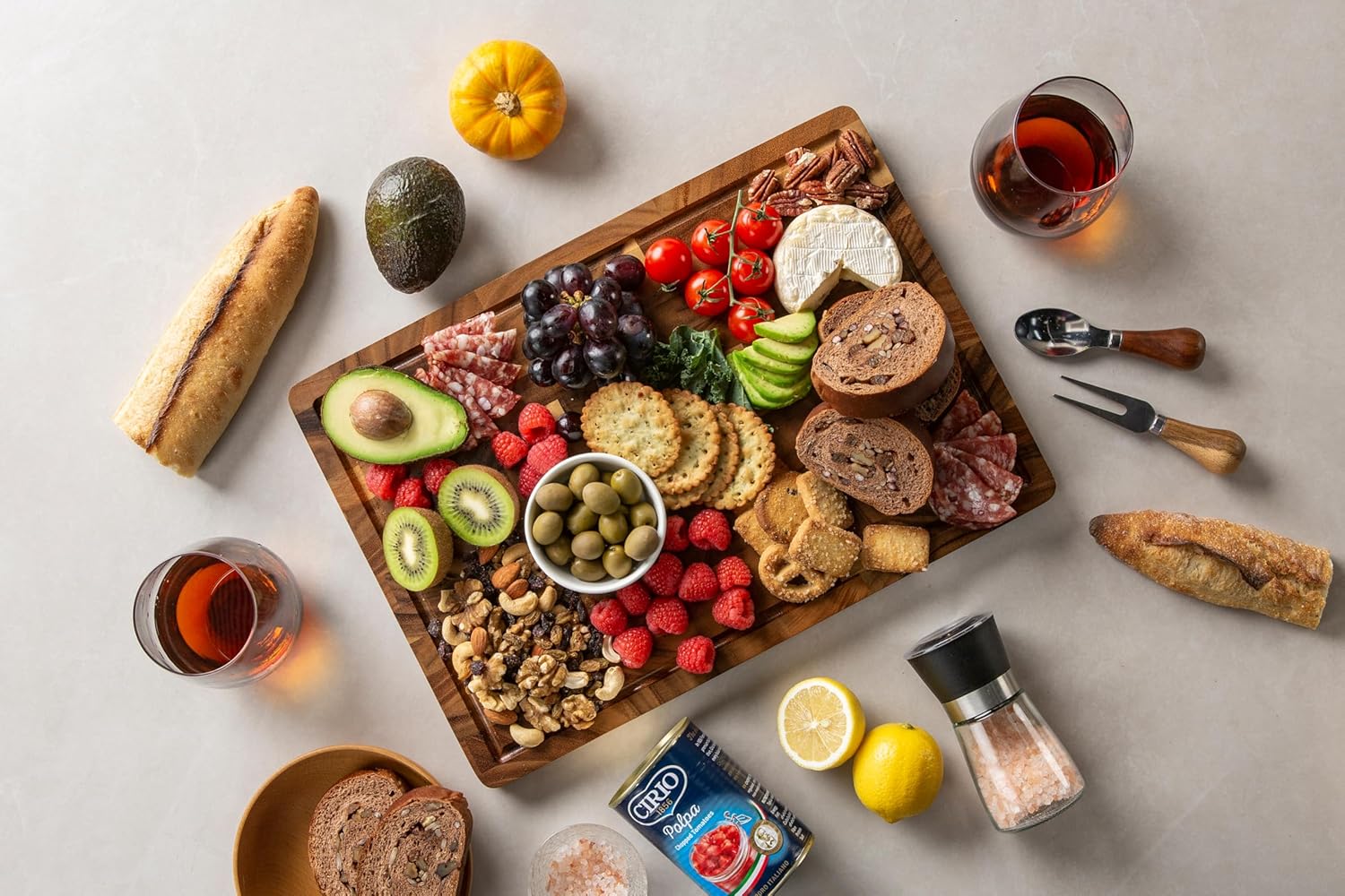 THETCHRY Walnut Wood Cutting Board for Kitchen, End Grain Chopping Board with Juice Groove, Heavy Duty Checkered Board for Cheese and Vegetables, Non-slip Feet 16.5" x 11.6" x 0.8"