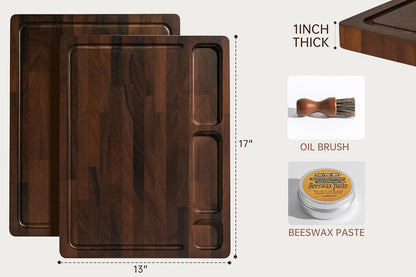 Walnut Cutting Boards For Kitchen, Wooden End Grain Cutting Board with Handle, Dark Walnut Chopping Board Double Sided Charcuterie Boards For Meat, Vegetables, Fruits, Cheese, 17”X13” X1”