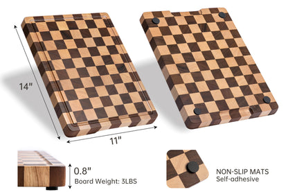 Cutting Boards for Kitchen, Extra Large Chopping Board for Stovetop, Checkered Acacia Wood Cutting Board with Juice Grooves, Butcher Block with Gift Box, 20" x 15" x 1"