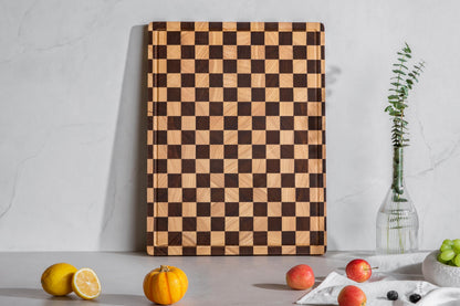 Cutting Boards for Kitchen, Extra Large Chopping Board for Stovetop, Checkered Acacia Wood Cutting Board with Juice Grooves, Butcher Block with Gift Box, 20" x 15" x 1"