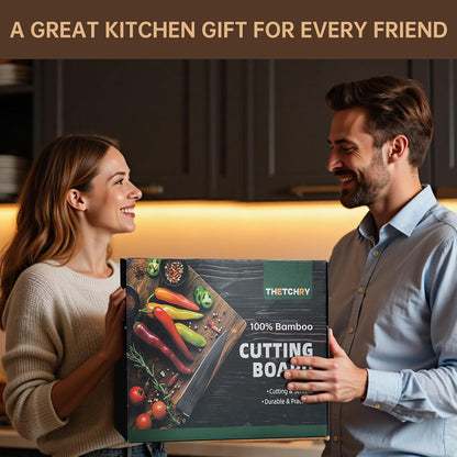Bamboo Cutting Boards for Kitchen, End Grain Wood Cutting Board with Juice Grooves & Handles, Charcuterie Checkered Chopping Board Thick Butcher Block Serving Tray with Gift Box, 16.4"×11.5"× 1"