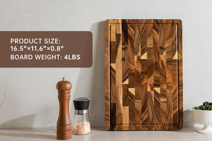 THETCHRY Walnut Wood Cutting Board for Kitchen, End Grain Chopping Board with Juice Groove, Heavy Duty Checkered Board for Cheese and Vegetables, Non-slip Feet 16.5" x 11.6" x 0.8"