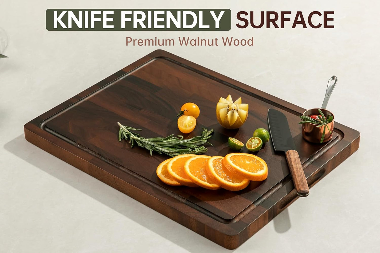 Walnut Cutting Boards For Kitchen, Wooden End Grain Cutting Board with Handle, Dark Walnut Chopping Board Double Sided Charcuterie Boards For Meat, Vegetables, Fruits, Cheese, 17”X13” X1”