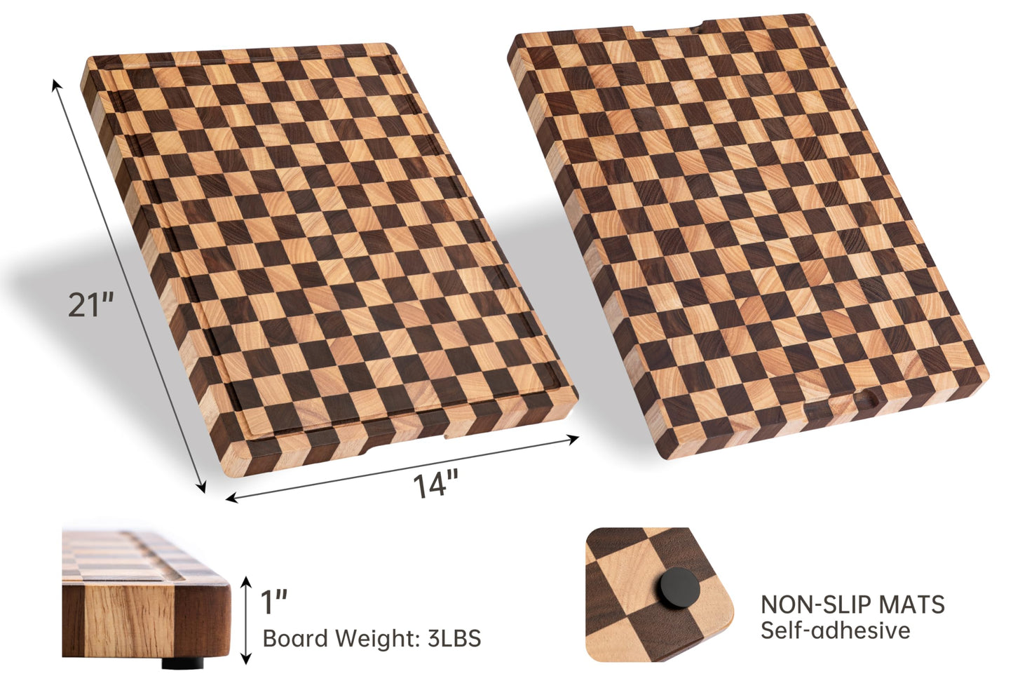 Cutting Boards for Kitchen, Extra Large Chopping Board for Stovetop, Checkered Acacia Wood Cutting Board with Juice Grooves, Butcher Block with Gift Box, 20" x 15" x 1"