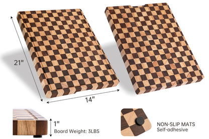 Cutting Boards for Kitchen, Extra Large Chopping Board for Stovetop, Checkered Acacia Wood Cutting Board with Juice Grooves, Butcher Block with Gift Box, 20" x 15" x 1"