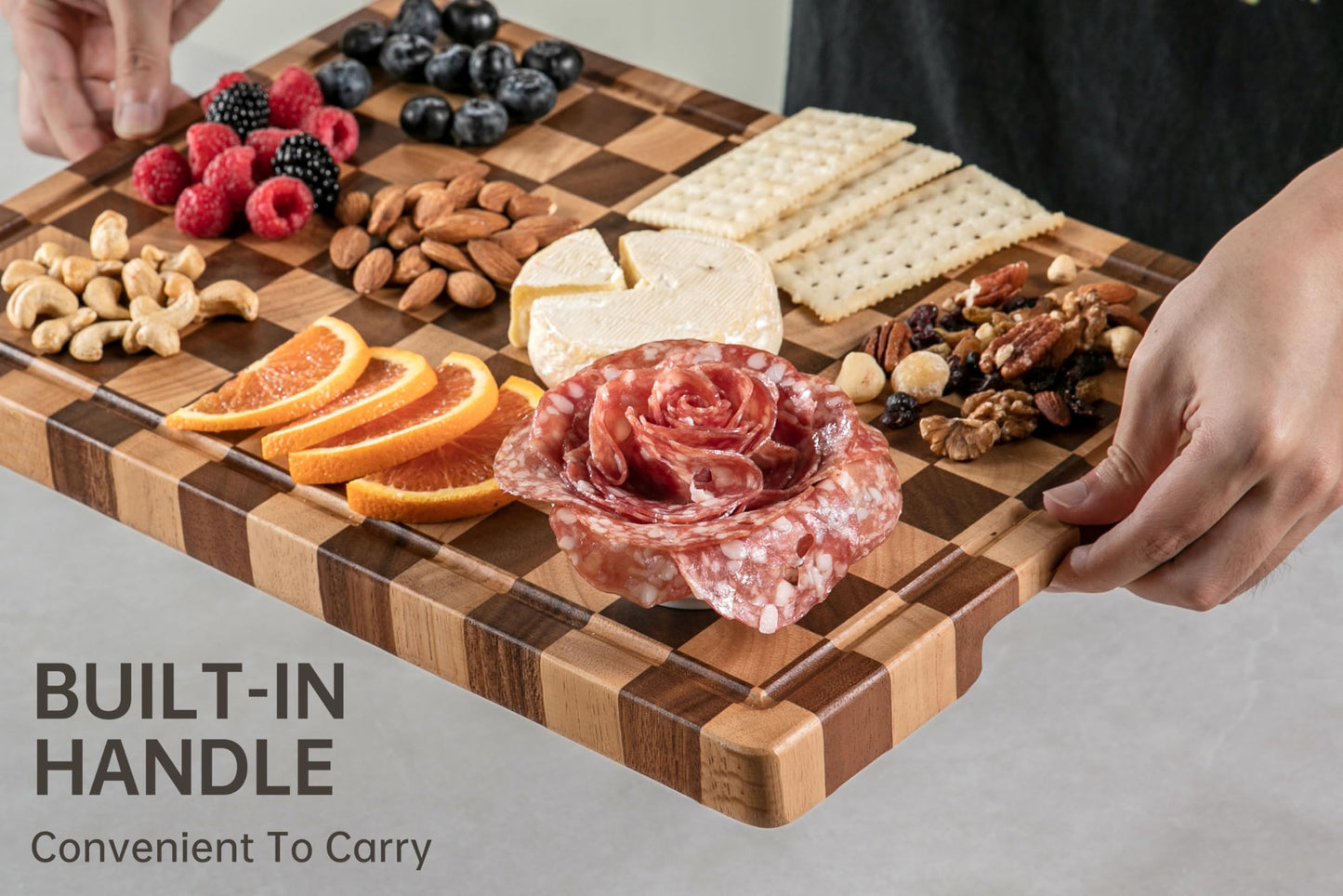 Cutting Boards for Kitchen, Extra Large Chopping Board for Stovetop, Checkered Acacia Wood Cutting Board with Juice Grooves, Butcher Block with Gift Box, 20" x 15" x 1"