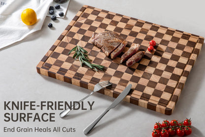 Cutting Boards for Kitchen, Extra Large Chopping Board for Stovetop, Checkered Acacia Wood Cutting Board with Juice Grooves, Butcher Block with Gift Box, 20" x 15" x 1"