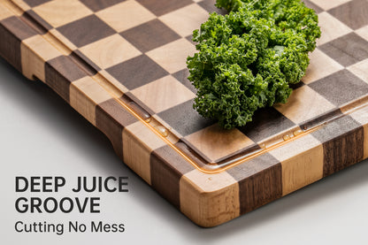 THETCHRY Cutting Boards for Kitchen, Checkered Cutting Board Upgraded, Acacia Wood Chopping Board with Juice Grooves & Handles, Large Butcher Block Serving Tray with Gift Box, 16.5" x 11.6" x 0.8"