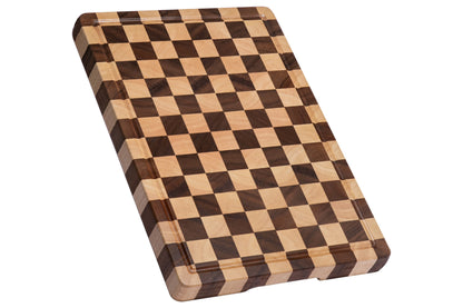 THETCHRY Cutting Boards for Kitchen, Checkered Cutting Board Upgraded, Acacia Wood Chopping Board with Juice Grooves & Handles, Large Butcher Block Serving Tray with Gift Box, 16.5" x 11.6" x 0.8"