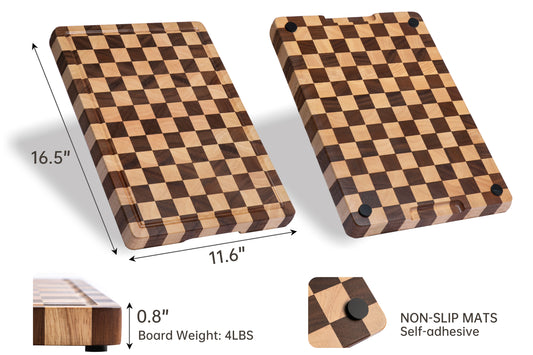 THETCHRY Cutting Boards for Kitchen, Checkered Cutting Board Upgraded, Acacia Wood Chopping Board with Juice Grooves & Handles, Large Butcher Block Serving Tray with Gift Box, 16.5" x 11.6" x 0.8"